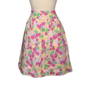 Lilly Pulitzer Pink Yellow Green Floral A Line Modest MIDI Skirt with Pockets S7